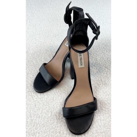 STEVE MADDEN • Friday Black Open-Toe Chunky Block Heeled Ankle Strap Sandals, 9 - Picture 16 of 16